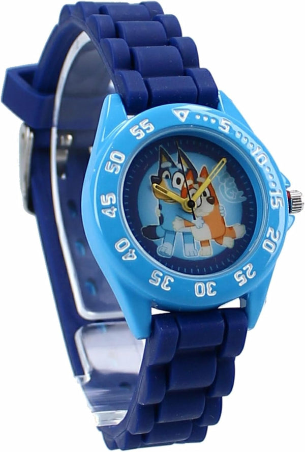 Montre enfant bleue Bluey et Bingo avec bracelet PVC réglable et cadran illustré