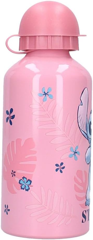 Gros plan sur le motif Stitch Let's Eat avec le personnage souriant sur fond rose