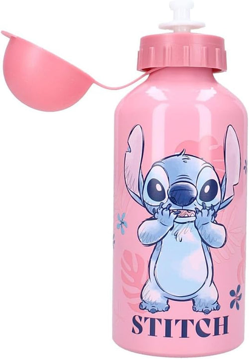 Vue de profil de la gourde Stitch montrant la forme élancée et la couleur rose