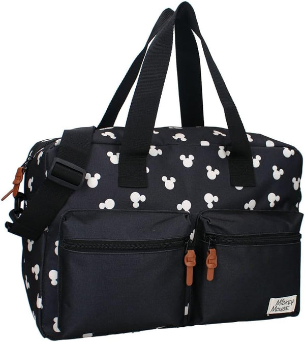 Grand sac à langer noir Mickey Mouse avec grandes anses et bandoulière réglable