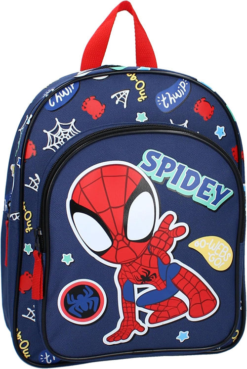 Sac à dos enfant bleu avec grand motif Spidey Web-Out sur le compartiment avant