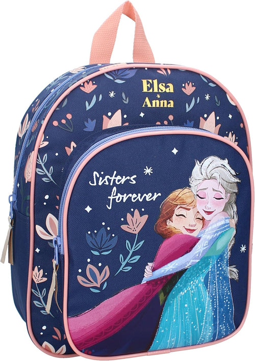 Sac à dos enfant La Reine des Neiges 2 bleu et rose avec Anna et Elsa enlacées