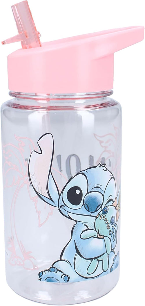 Gourde enfant Stitch Drink Up 450 ml rose avec motif Stitch et Angel sur fond transparent