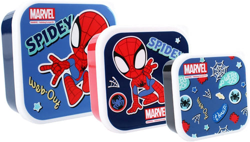 Set de trois boîtes à goûter bleues Spider-Man de tailles différentes fermées