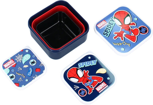 Snackbox Spider-Man ouverte avec vue sur l’intérieur et les couvercles à clip