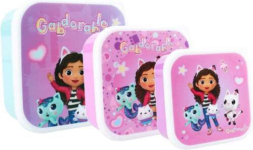 Set de trois boîtes à goûter Gabby's Dollhouse Fresh empilées avec motifs colorés