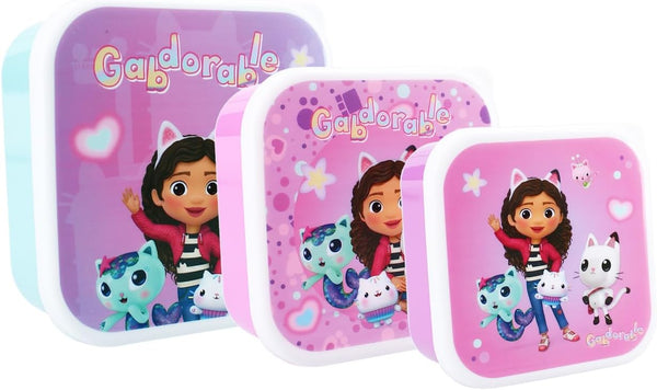 Set de trois boîtes à goûter Gabby's Dollhouse Fresh empilées avec motifs colorés