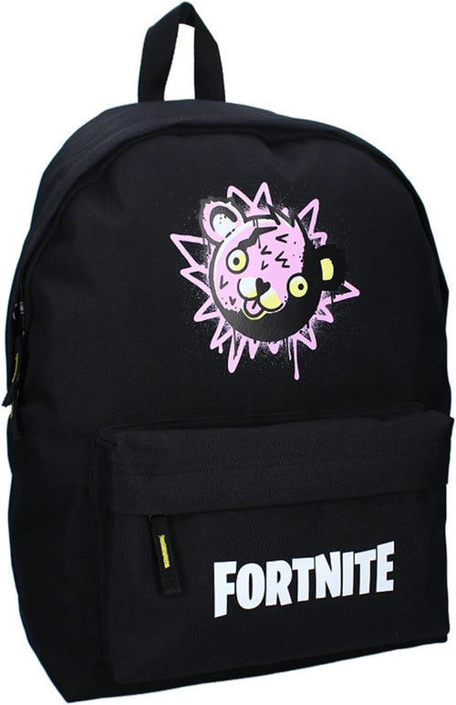 Sac à dos Fortnite Battle Royale rose et noir avec grand logo sur le devant