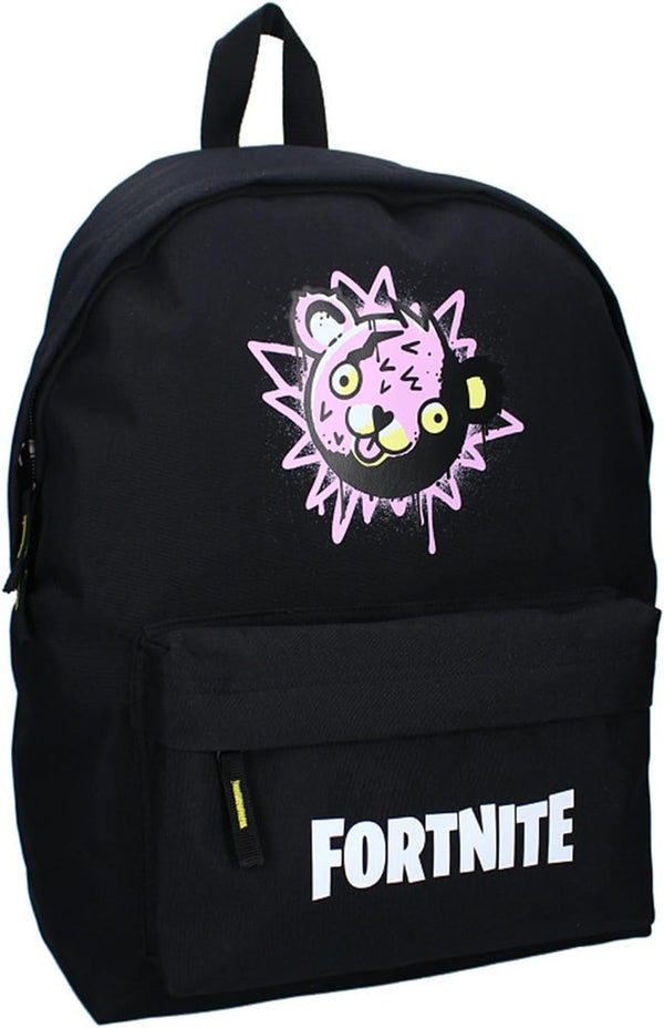 Sac à dos Fortnite Battle Royale rose et noir avec grand logo sur le devant