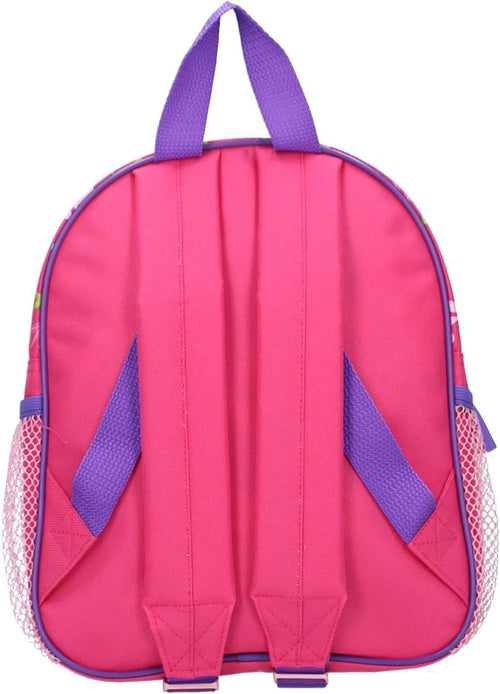 Dos du sac à dos Dora avec bretelles roses rembourrées et réglables pour enfant