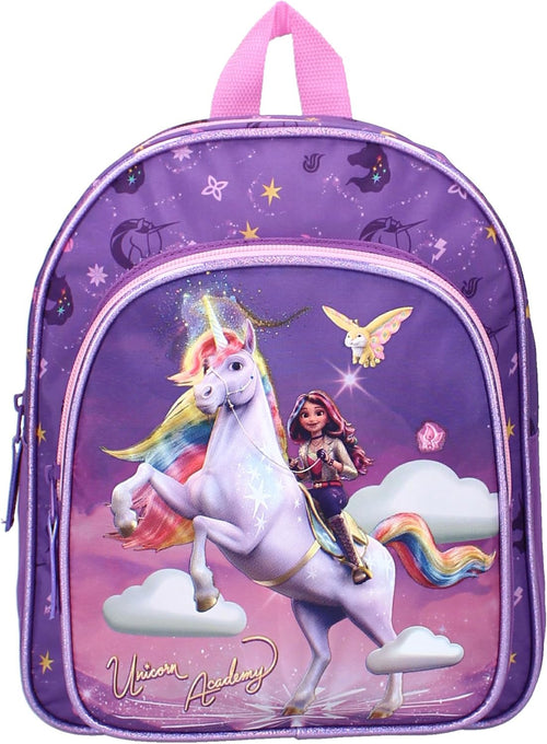 Détail du motif Sophia et Wildstar sur le sac à dos Unicorn Academy
