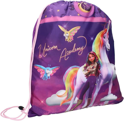 Sac de sport Unicorn Academy It's Fate avec Sophia et Waltstar sur fond rose et violet