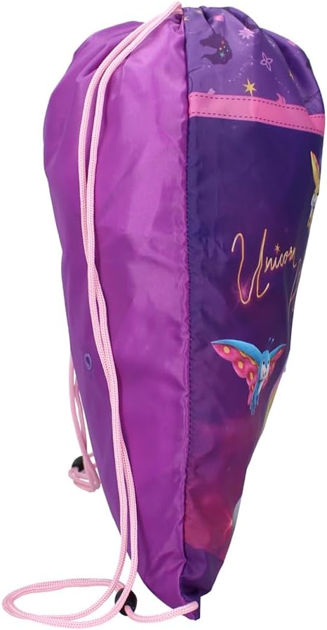 Vue de dos du sac de sport Unicorn Academy montrant les bretelles roses