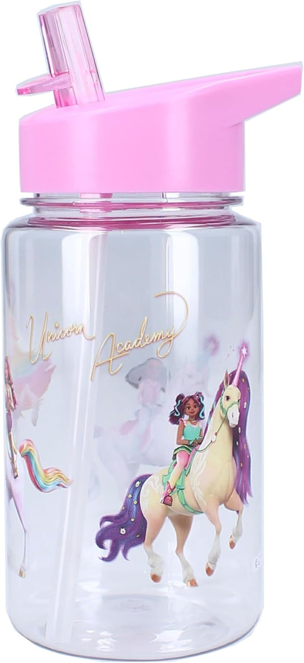Gourde enfant Unicorn Academy 450 ml transparente avec Sophia et Wildstar