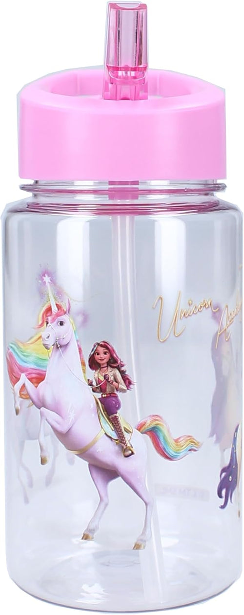 Détail du motif Unicorn Academy avec Sophia et sa licorne Wildstar sur la gourde