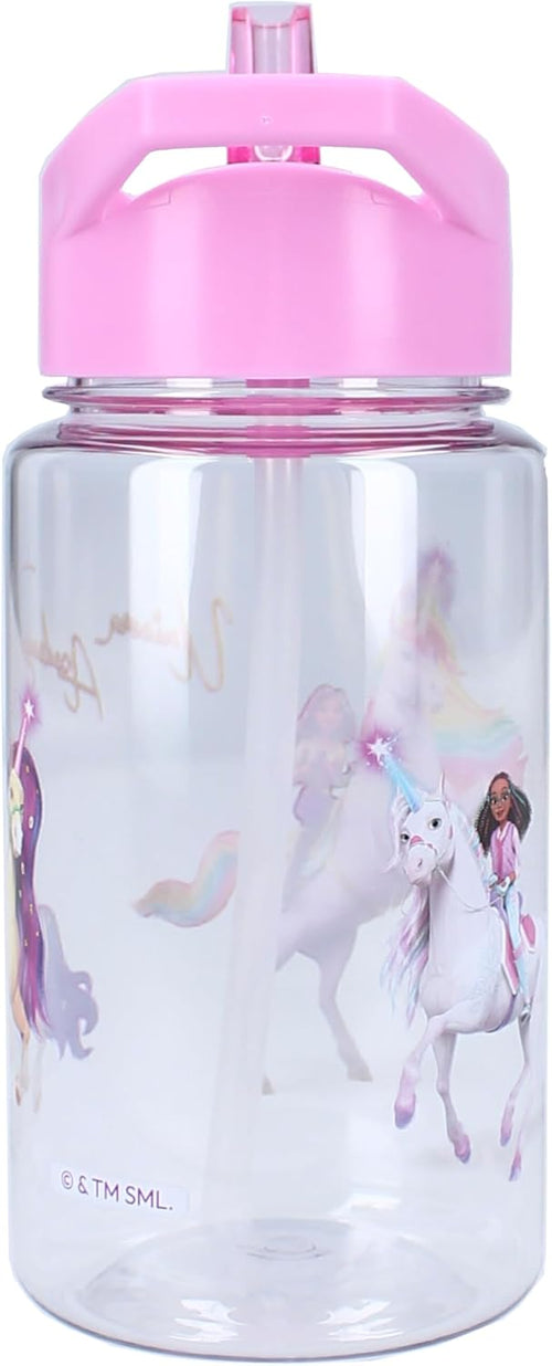 Vue de la poignée rose sur le dessus de la gourde Unicorn Academy pour enfant