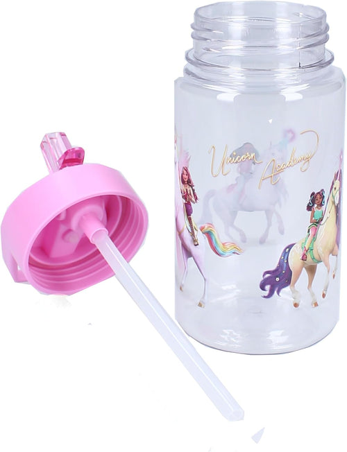 Gourde Unicorn Academy 450 ml en polypropylène posée de profil