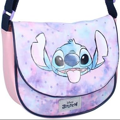 Sac à bandoulière Stitch Morning Bliss rose et violet avec grand motif scintillant sur le devant