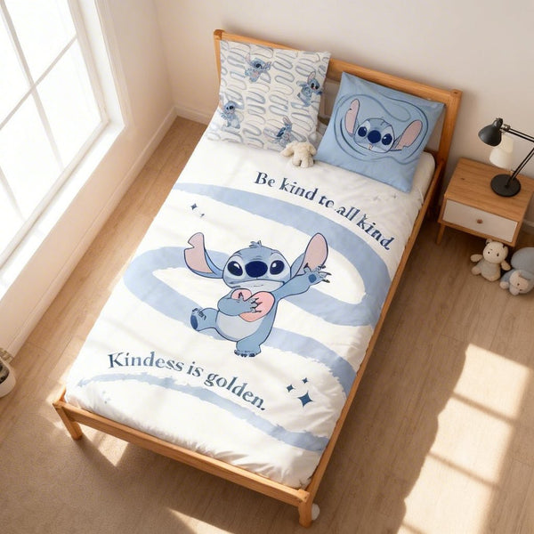 Parure de lit Lilo & Stitch Kindness 100x135 + taie 40x60 cm – Bleu pastel coton
