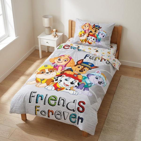 Parure de lit Pat'Patrouille Friends Forever réversible 100x135 + taie 40x60 cm – Gris coton