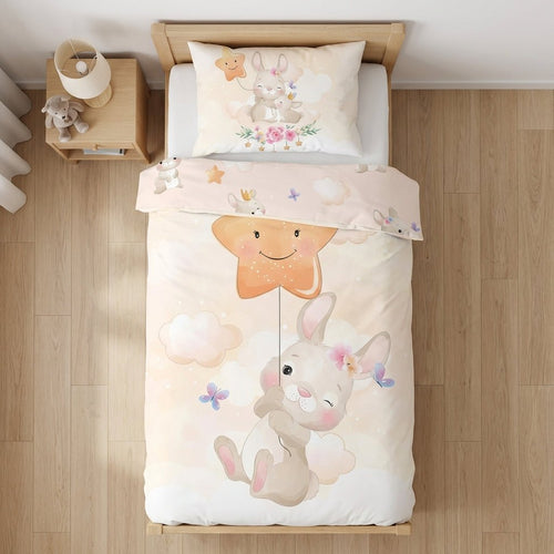 Vue de dessus - Parure de lit Lapin et étoile – 100x135