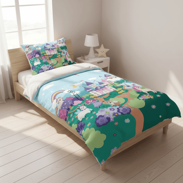 Parure de lit Princesse Château de Fées 100x135 + taie 40x60 cm – Rose coton