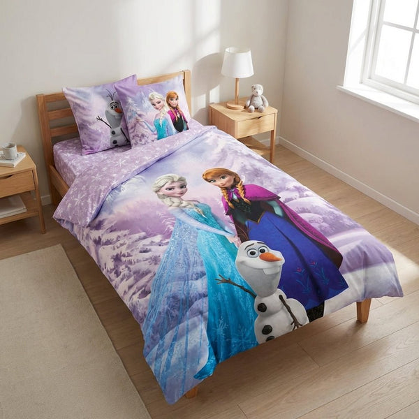 Parure de lit Reine des Neiges Château de Glace Elsa & Anna 100x140 + taie 40x45 cm – Coton