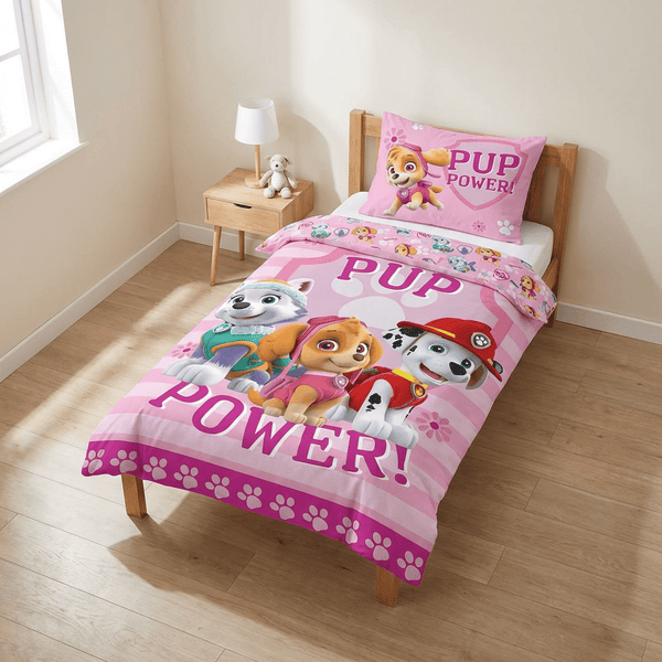 Parure de lit Pat'Patrouille Pup Power 100x135 + taie 40x60 cm – Rose coton