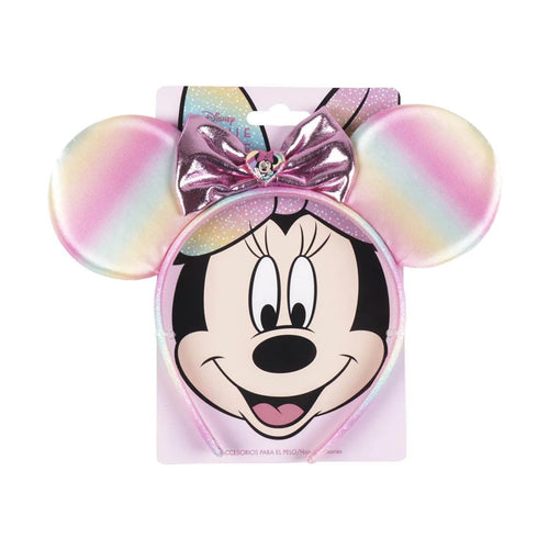 Bandeau rose avec oreilles Minnie Mouse en relief sur fond blanc