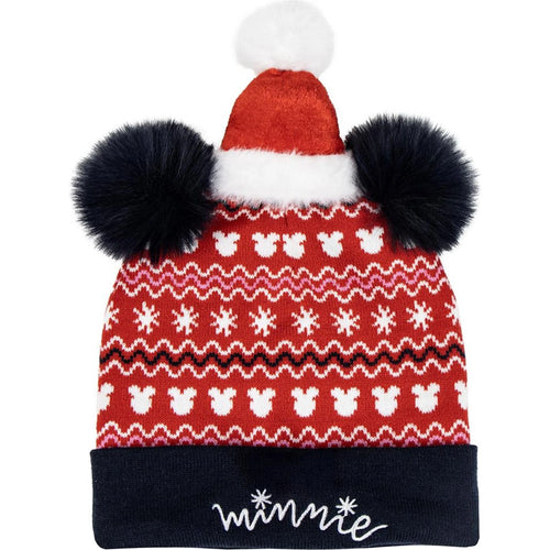 Bonnet tricoté gris avec motif Minnie brodé sur le devant