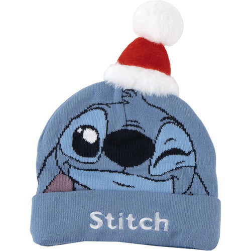 Bonnet tricoté bleu avec motif Stitch brodé sur le devant