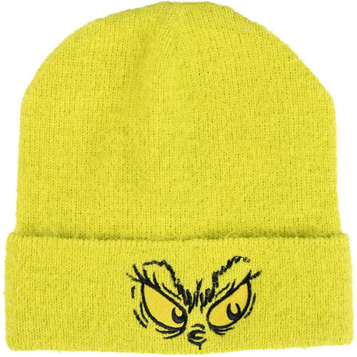 Bonnet tricoté vert avec broderie du visage du Grinch