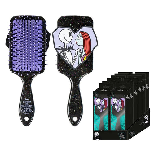 Brosse à cheveux noire avec motif Jack Skellington et Sally imprimé