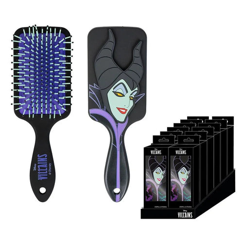 Brosse à cheveux noire avec portrait de Maléfique imprimé sur le manche