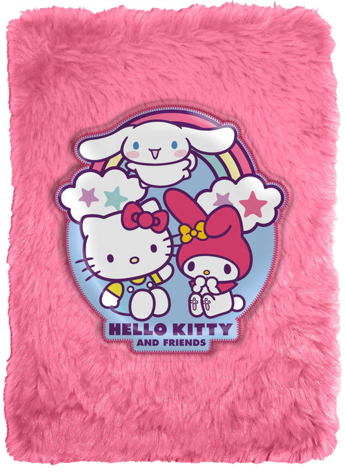 Carnet A5 couverture peluche rose Hello Kitty & Friends fermé