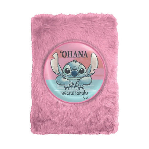 Carnet A5 Stitch à couverture peluche bleue posé à plat