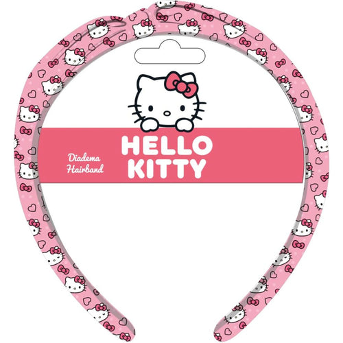 Diadème Hello Kitty rose en tissu doux porté sur cheveux attachés