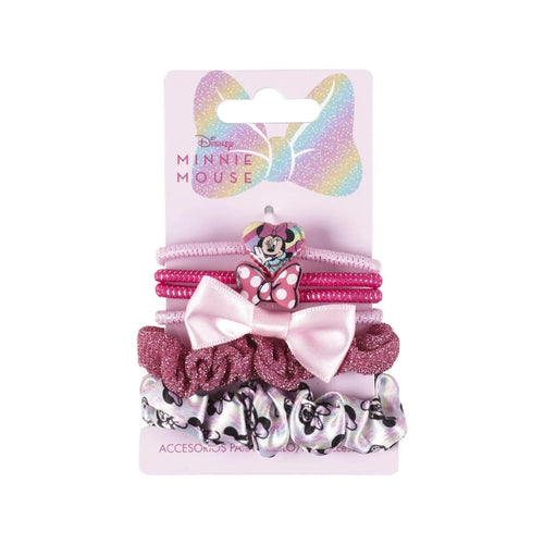 Six élastiques spirale Minnie Mouse aux couleurs rose, violet et blanc