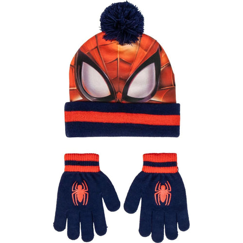 Bonnet Spiderman rouge et bleu avec motif héros en action