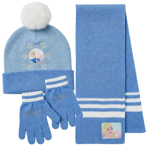 Bonnet bleu La Reine des Neiges avec illustrations d'Elsa et Anna