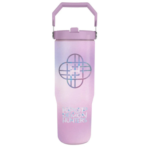 Gobelet rose transparent logo Huntrix avec paille en polyéthylène