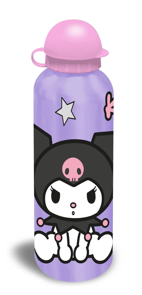 Gourde ronde en aluminium avec motif Kuromi violet et noir