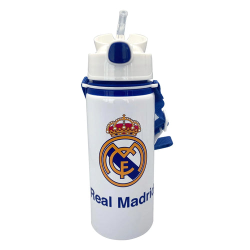 Gourde aluminium blanche Real Madrid avec poignée et bouton automatique