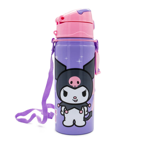 Gourde Kuromi noire et rose avec poignée intégrée sur fond blanc