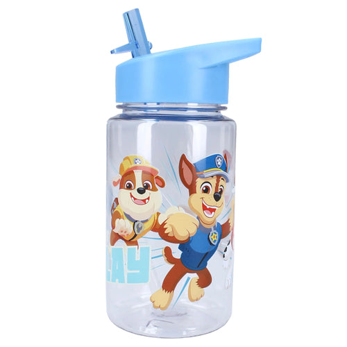 Gourde transparente Pat' Patrouille avec paille et poignée bleue