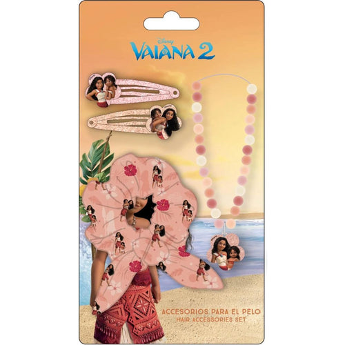 Kit de beauté Moana avec scrunchie imprimé, pinces et collier coeur