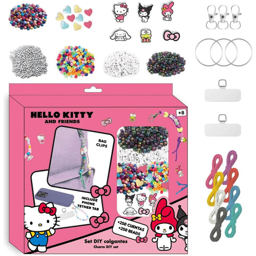 Boîte du kit DIY Hello Kitty avec perles multicolores et breloques Sanrio