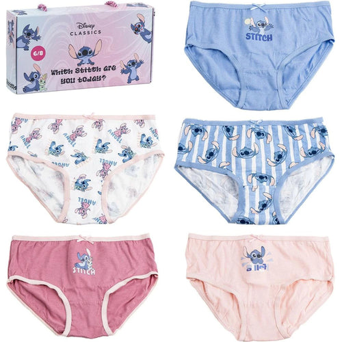 Lot de 5 culottes fille avec imprimés Stitch multicolores sur fond blanc