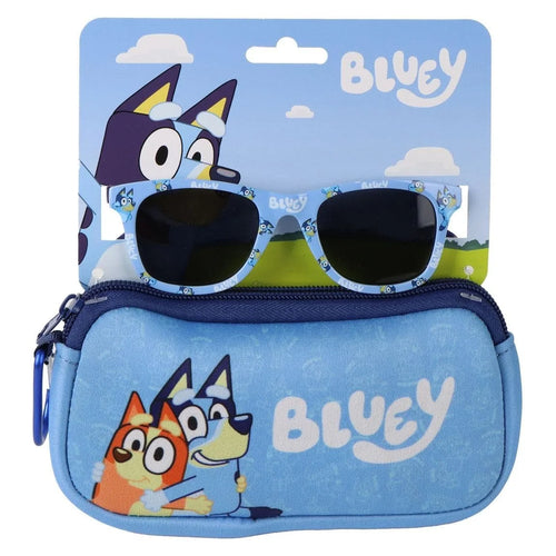 Lunettes de soleil Bluey bleues avec monture rectangulaire et étui assorti