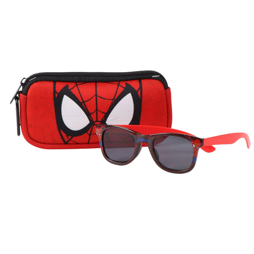Lunettes de soleil noires motif toile Spider-Man vue de face